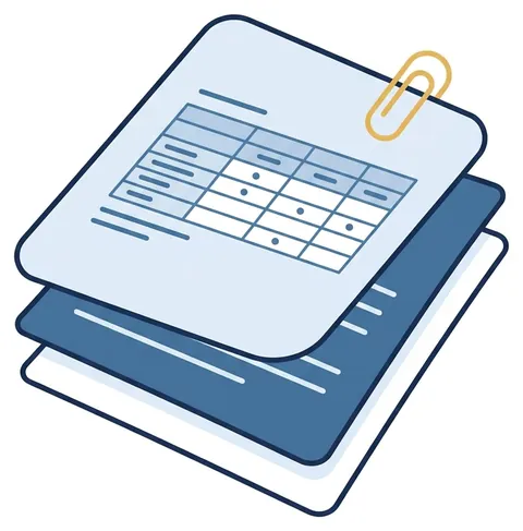 A stack of documents with a spreadsheet on top.