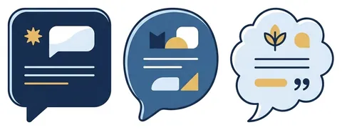 Three chat bubbles of different shapes, side by side.