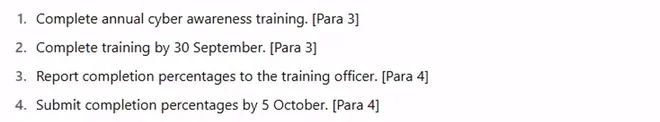 A numbered checklist where every line ends with its paragraph reference.