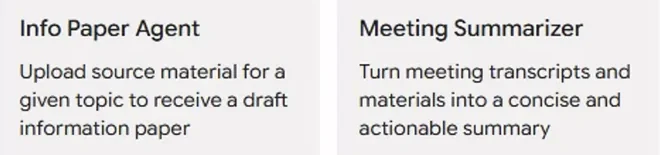 Two organization agents: Info Paper Agent and Meeting Summarizer.