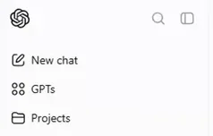 The top of the ChatGPT sidebar: the OpenAI mark, then New chat, GPTs and Projects.