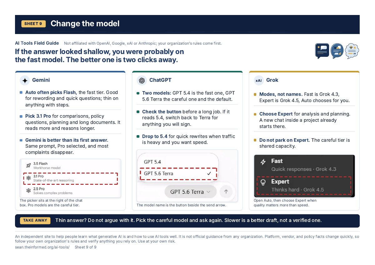 Change the model — page preview