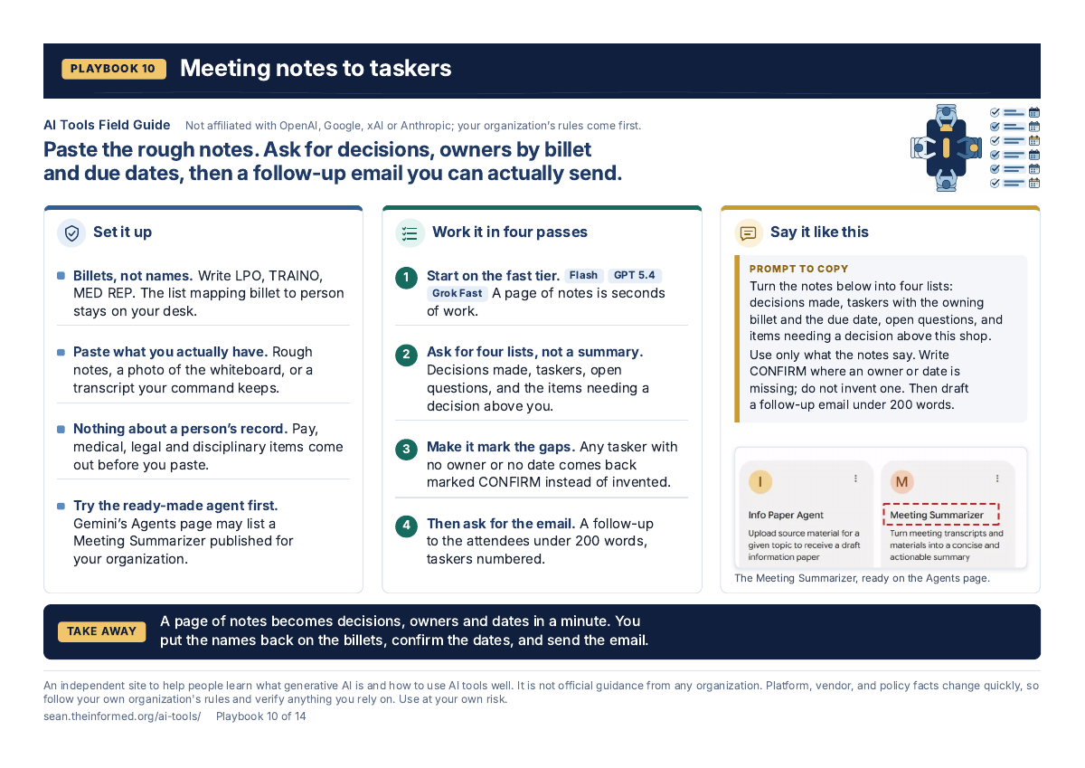 Meeting notes to taskers — page preview